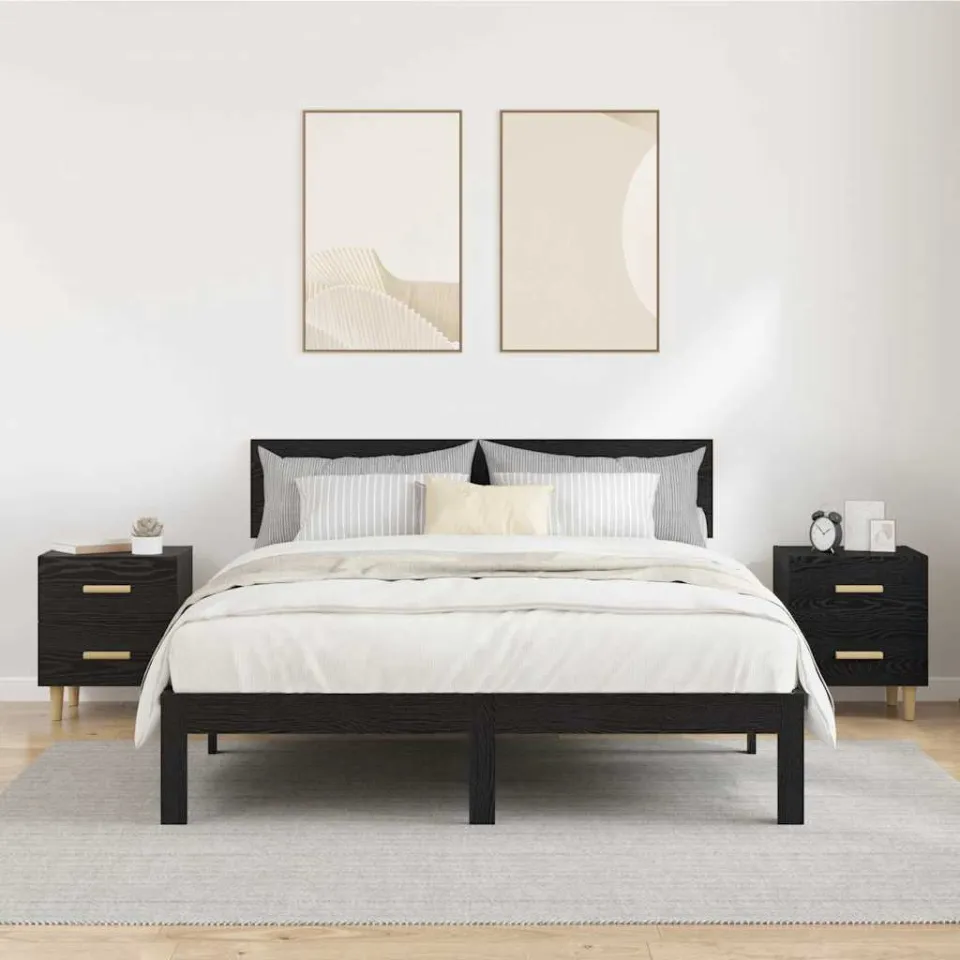 vidaXL Bed kast 2 st Zwart Eiken 40 x 35 x 47.5cm Bewerkt hout, foto 4