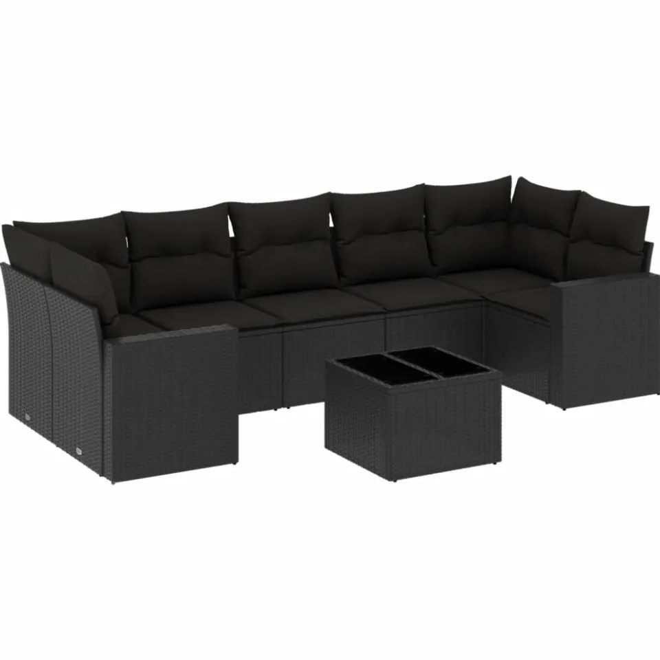 vidaXL 8-delige Loungeset met kussens poly rattan zwart, foto 3