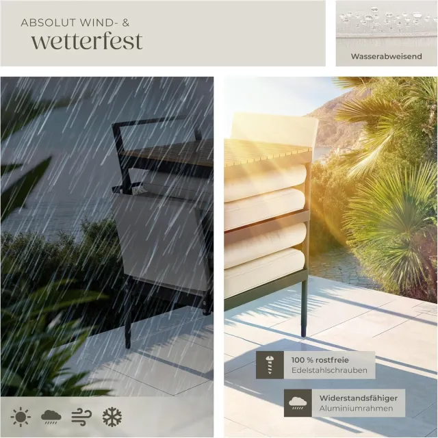 Laura Tuinmeubelset 5-delig 226x68x75 cm – Aluminium Loungeset met Verstelbare Rugleuningen, Dikke Waterafstotende Kussens & Tafel in Houtlook – Balkonset / Terrasset Antraciet Grijs – Laura