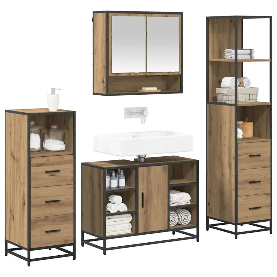 vidaXL Badkamermeubelset 4 st Artisan Eiken 80 x 33 x 60 cm Bruin