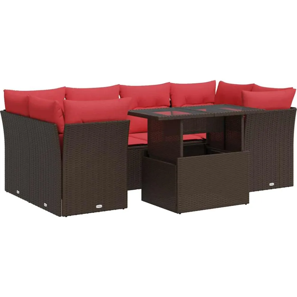 vidaXL 7-delige Loungeset met kussens poly rattan acacia bruin, foto 3