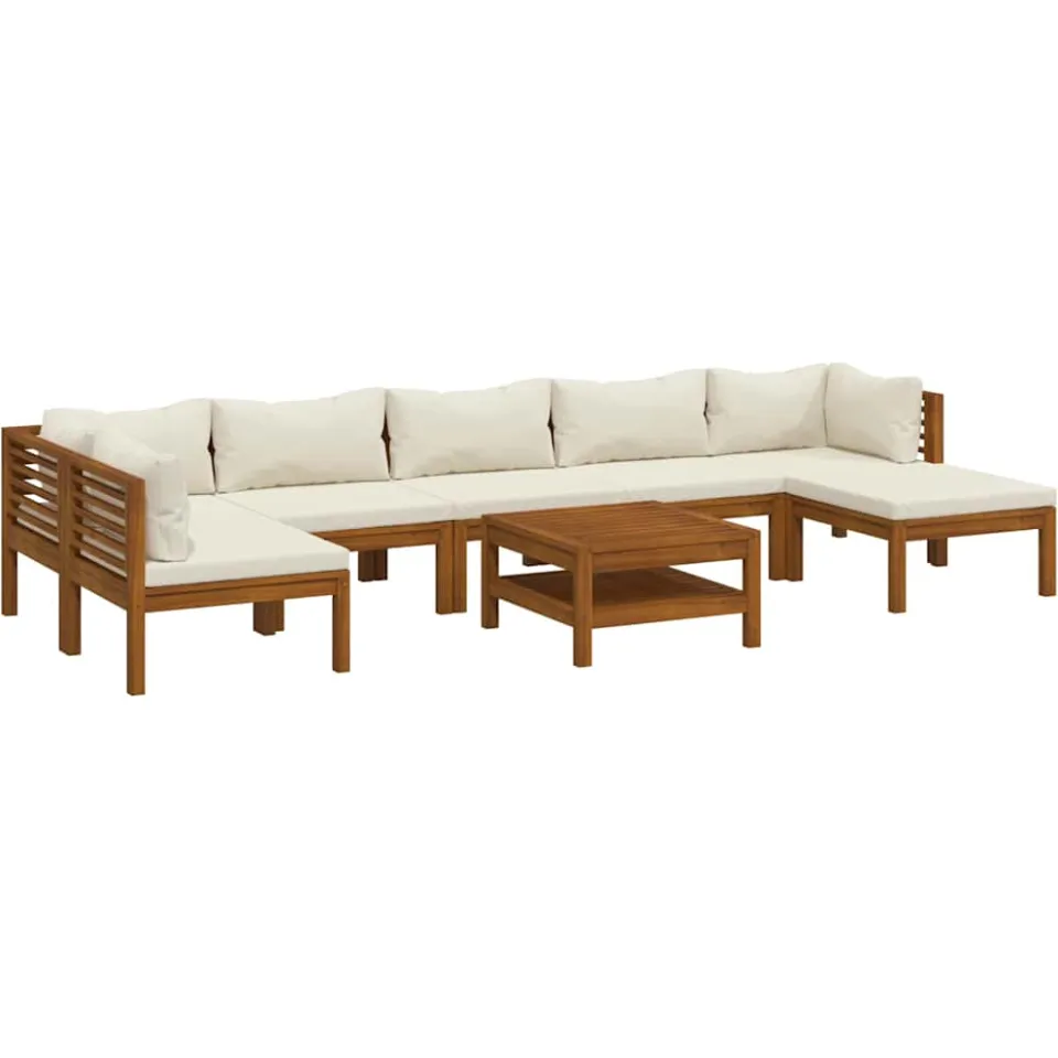 vidaXL 8-delige Loungeset met crèmekleurige kussens massief acaciahout