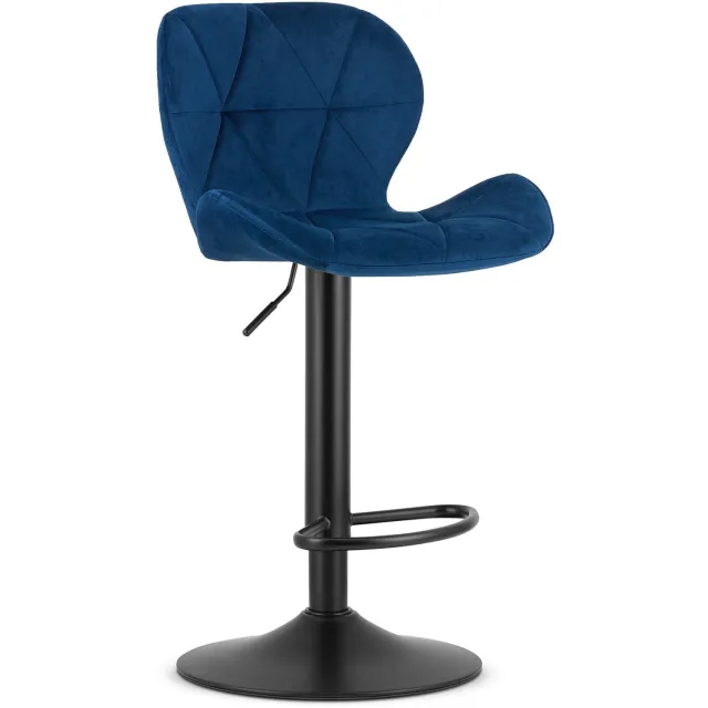 LEOBERT WEST Barkruk – Marineblauw Velvet – Metalen Onderstel – In Hoogte Verstelbaar – 360° Draaibaar – Met Voetsteun – Modern Design – Voor Keukeneiland, Bar en Keuken – Max. 110 kg