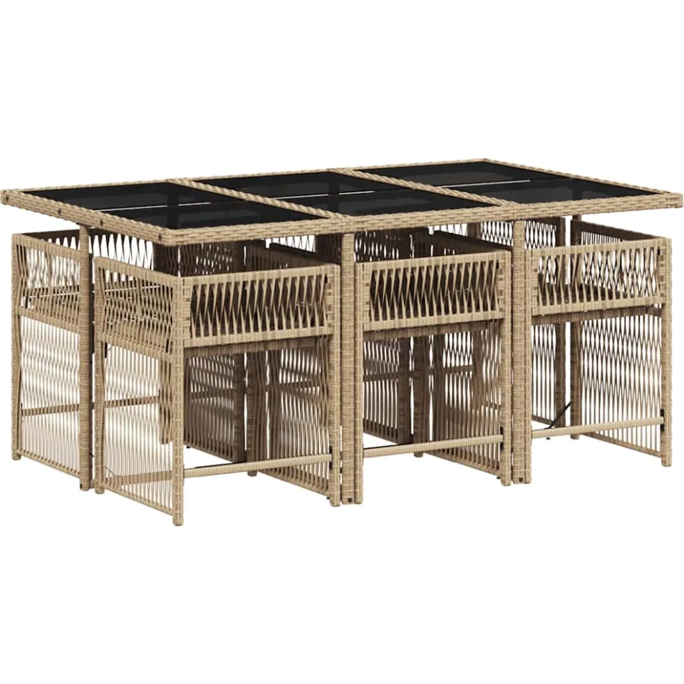 vidaXL 7-delige Tuinset met kussens poly rattan gemengd beige, foto 4