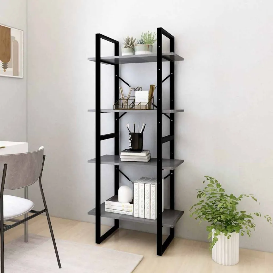 vidaXL Boekenkast met 4 schappen 60x30x140 cm massief grenenhout grijs, foto 3