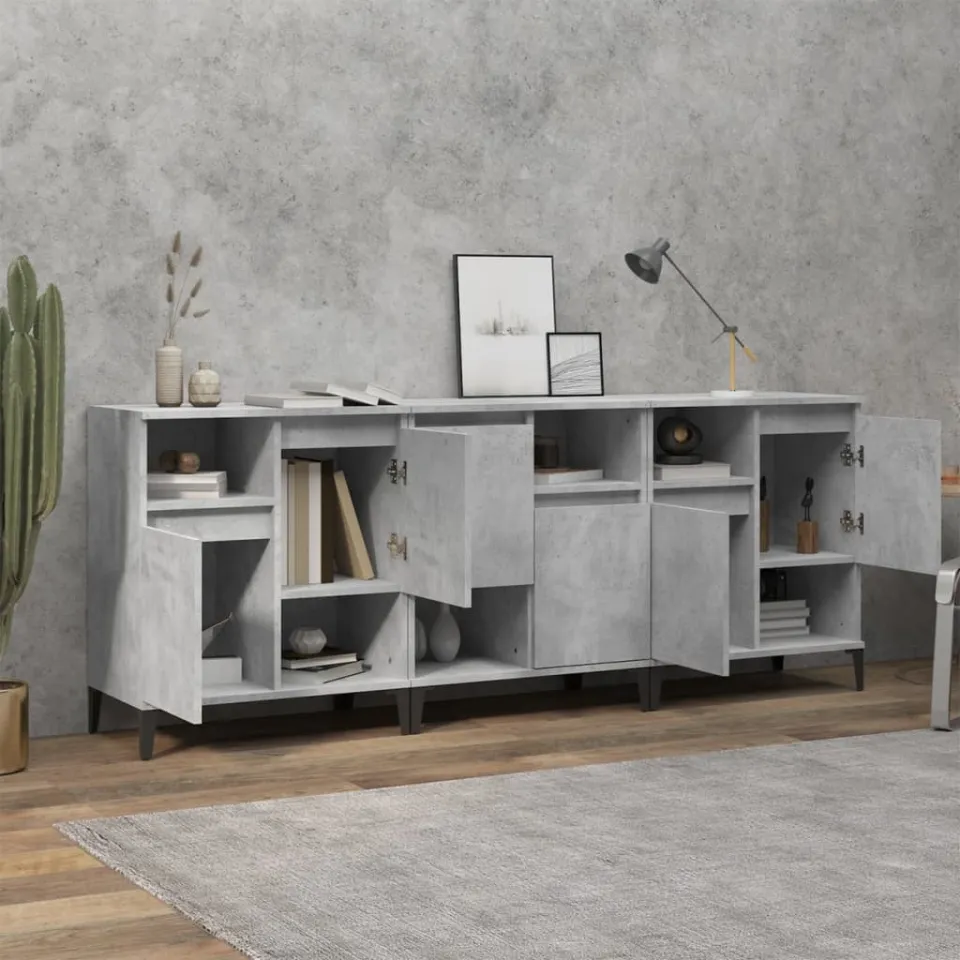 vidaXL Dressoirs 3 st 60x35x70 cm bewerkt hout betongrijs grijs, foto 3