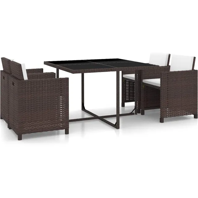 vidaXL 5-delige Tuinset met kussens poly rattan bruin, foto 2