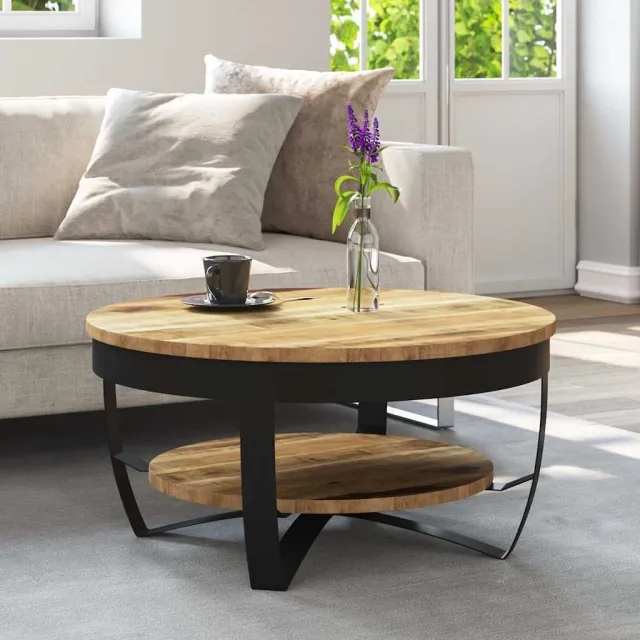 vidaXL Salontafel 65x32 cm massief ruw mangohout bruin, foto 2