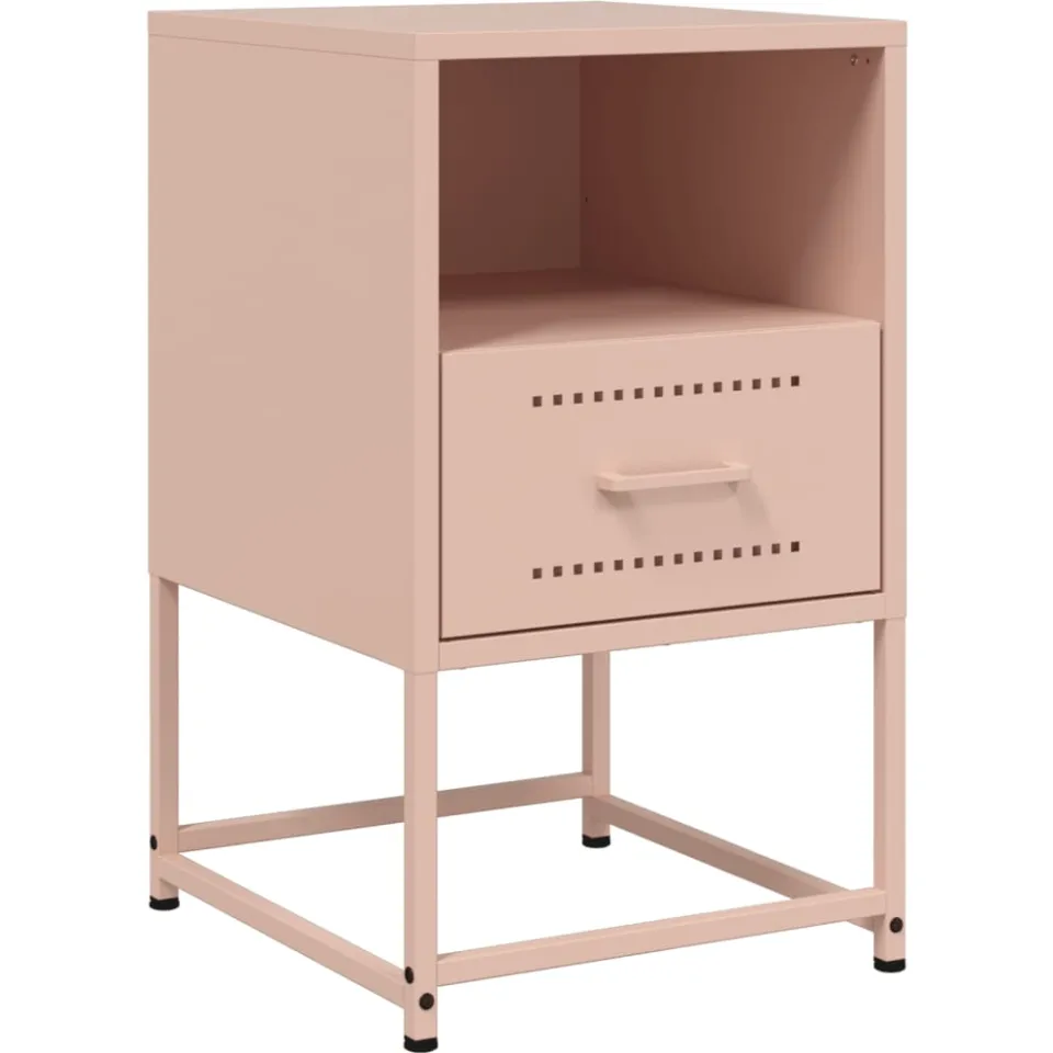 vidaXL Nachtkastjes 2 st 36x39x60,5 cm staal roze
