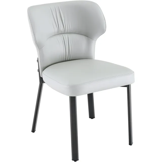 MUVANO Eetkamerstoelen set van 2 - Keukenstoelen met gepolsterde zitting - PU-kunstleer en zwart metalen frame - Zithoogte 48 cm - Eetkamer grijs