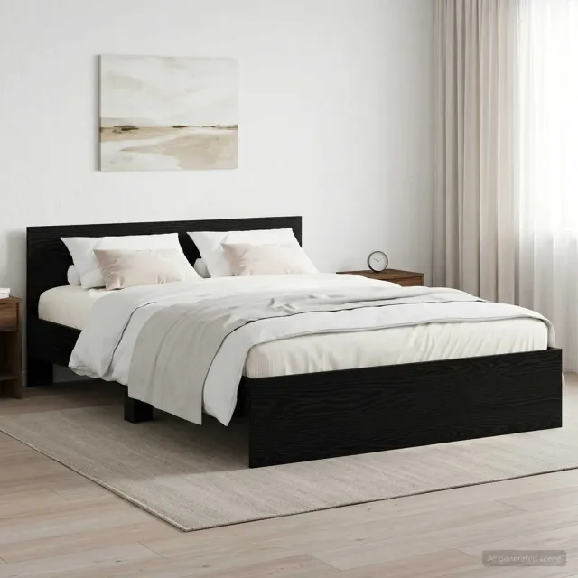 vidaXL Bedframe met Hoofdeinde Zwart eiken 135 x 190 cm Bewerkt hout