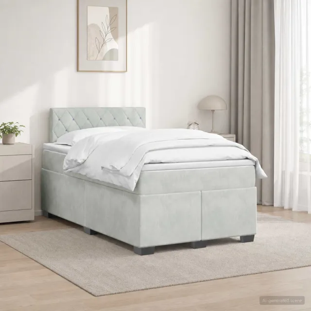 vidaXL Boxspring Bed met Matras en LED Lichtgrijs 120 x 190 cm fluweel