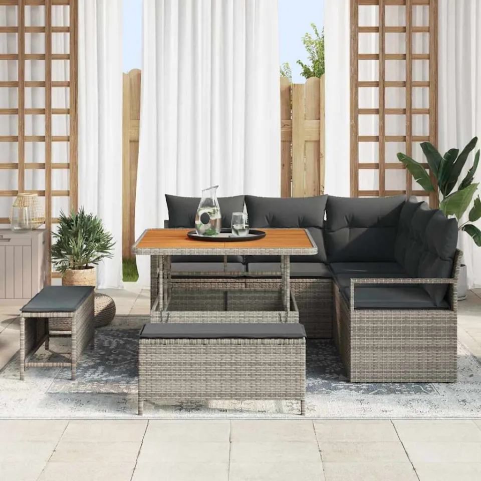 vidaXL Tuinbankenset 8 st Grijs poly rattan, foto 3