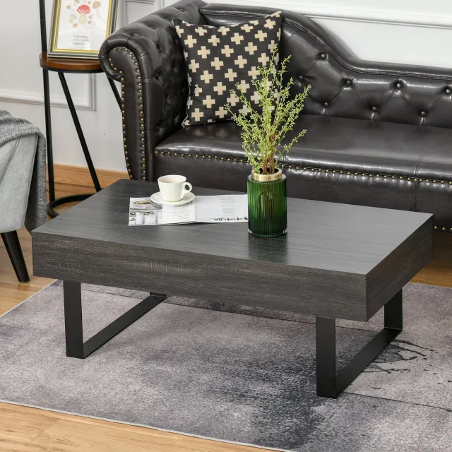 MODENUIT Salontafel - Lade en Open Opbergvak - Woonkamer - Spaanplaat en Metaal - 110x60x40 Cm - Donkergrijs