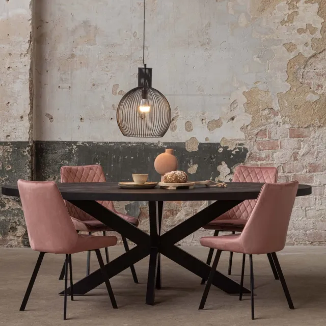 Mahom Mangohouten Eettafel Tulsa Black Ovaal 300×130 cm Mahom Industrieel - Dinertafel van Mangohout & Metaal - Industriële Eettafel Bruin
