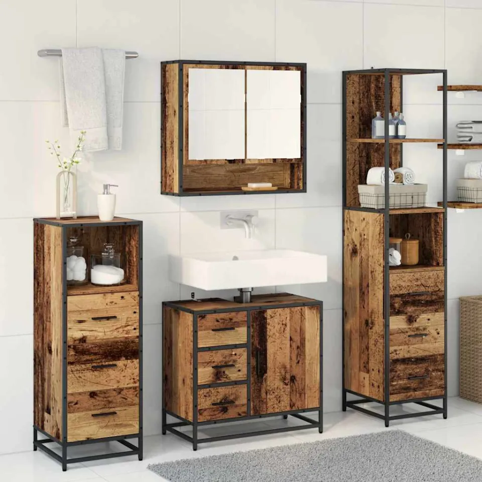 vidaXL Badkamermeubelset 4 st Oud Hout 65 x 33 x 60 cm Bewerkt hout bruin, foto 3