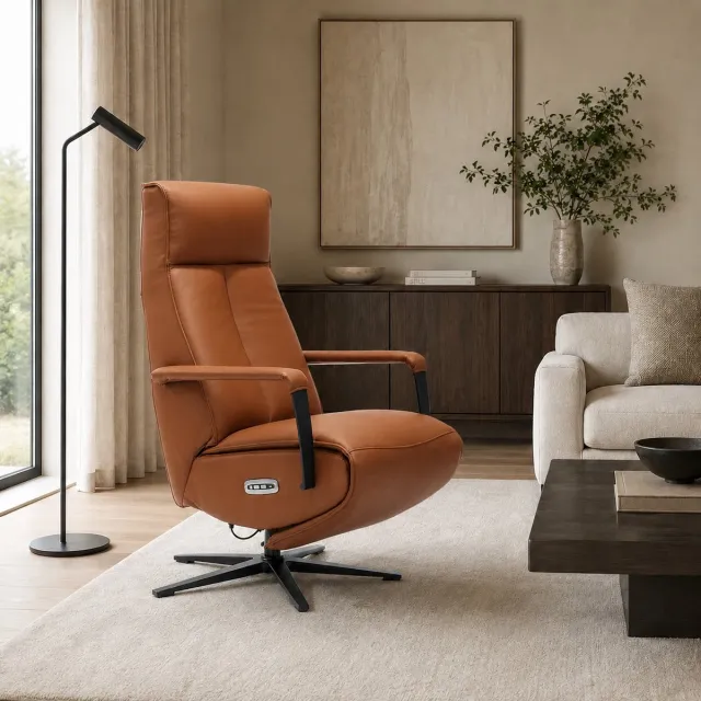 The Seats Relaxfauteuil Jesse - met accu - 70x83x113 cm - echt leer - cognac