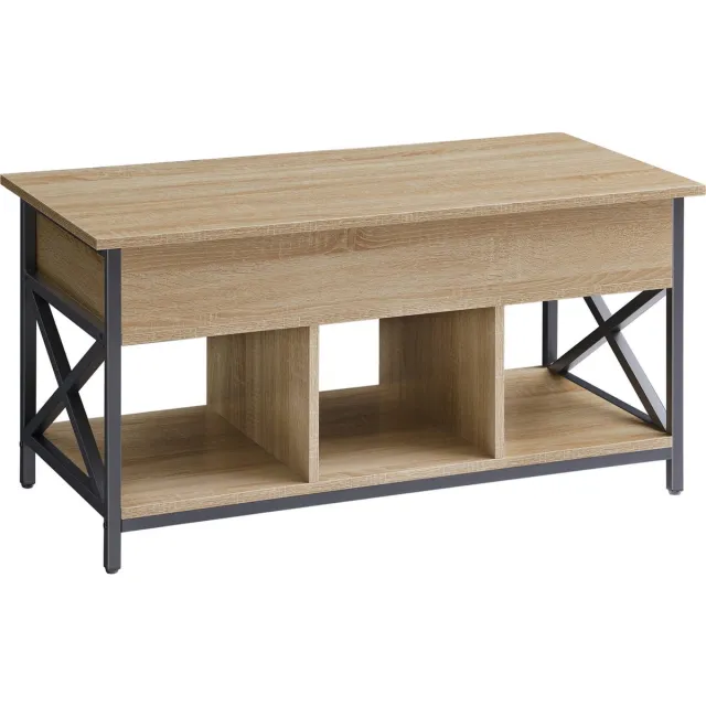 LEOBERT Salontafel - SONOMA - Industriële Stijl, Stalen Frame, Uitklapbaar Blad en Opbergruimte, Kleur: Eiken Sonoma en Zwart, 49(62) x 100 x 50 cm eikenkleur / zwart