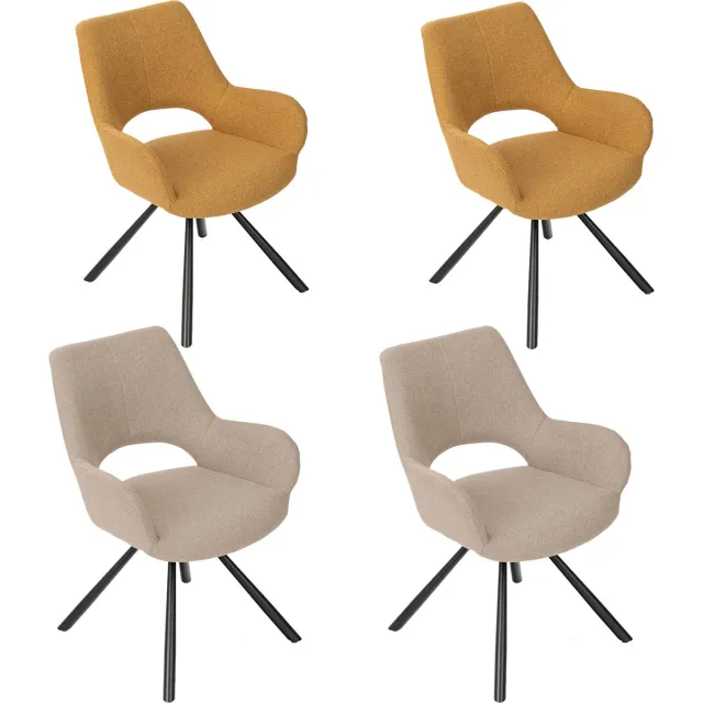 MEUBLE COSY Set van 4 eetkamerstoelen met rugleuning en armleuningen, gestoffeerde zitting in veelkleurige stof, 58,5 x 59 x 81 cm Beige