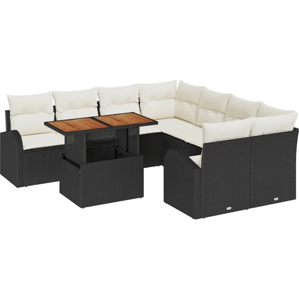 vidaXL Tuin Sofa Set 9 st Zwart Poly riet