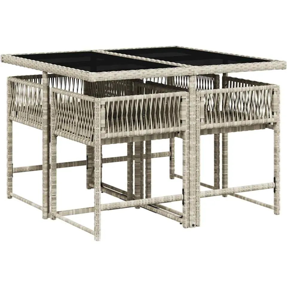 vidaXL 5-delige Tuinset met kussens poly rattan lichtgrijs grijs, foto 3
