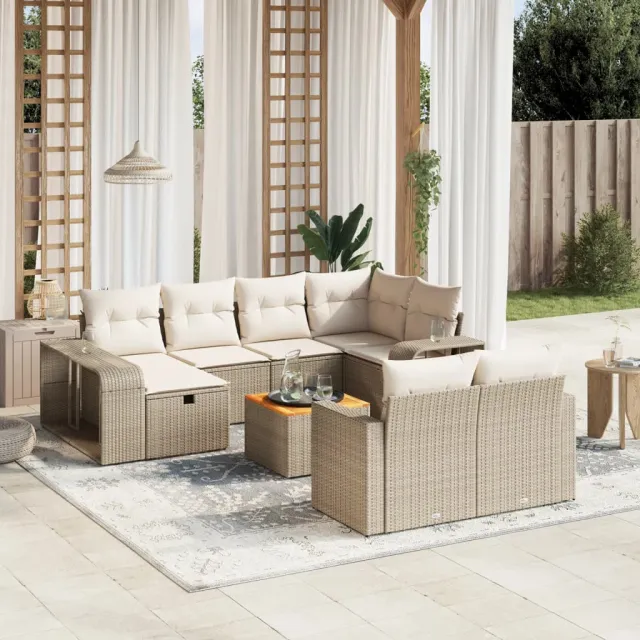vidaXL 11-delige Tuinset met kussens poly rattan beige, foto 2