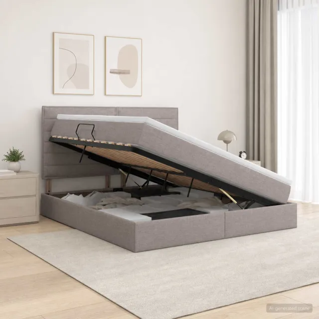 vidaXL Opslag bed met matras met hoofdeinde Taupe 180 x 200 cm Stof