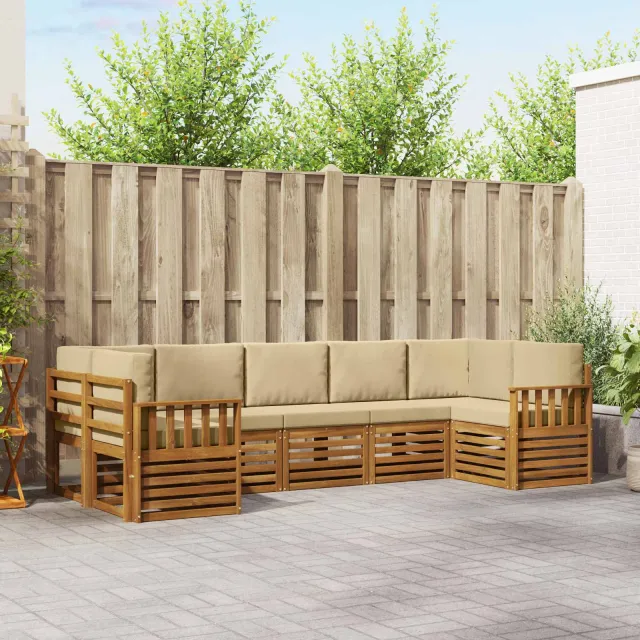 vidaXL Buiten bankenset 7 st 7-zits Natuurlijk en Beige