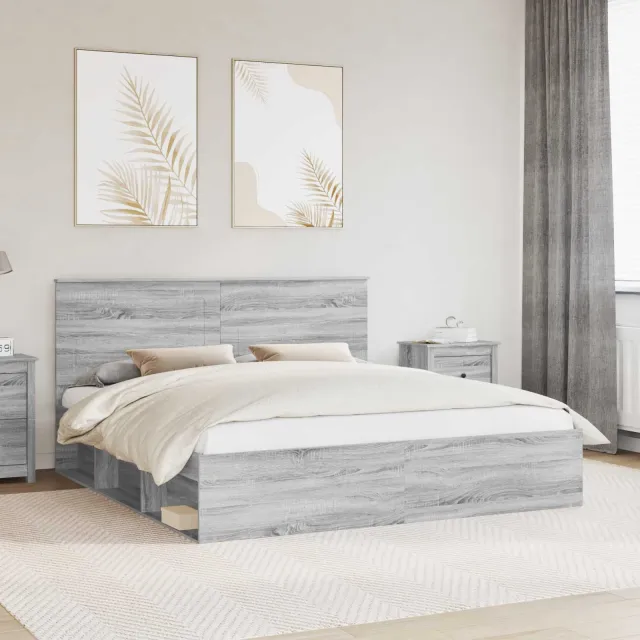 vidaXL Bedframe Grijs Sonoma 200 x 200 cm Massief grenenhout