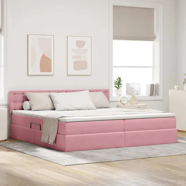 vidaXL Opslag bed met hoofdeinde Roze 200 x 200 cm Fluweel