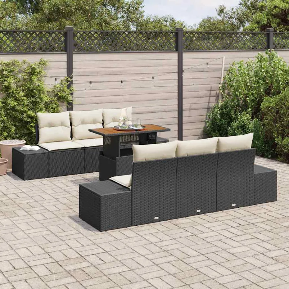 vidaXL Tuin Sofa Set 7 st Zwart Poly riet, foto 3