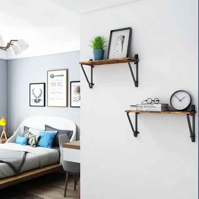 MAZAZU MIRA Home Wandplank Set van 2 - Industriële Boekenplank met Metalen Frame - Muurplank - Bruin 60 cm