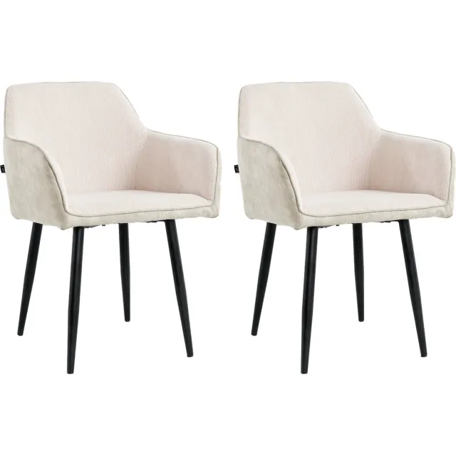 Lina Tony Eetkamerstoel - Beige - Set van 2 - Ribstof