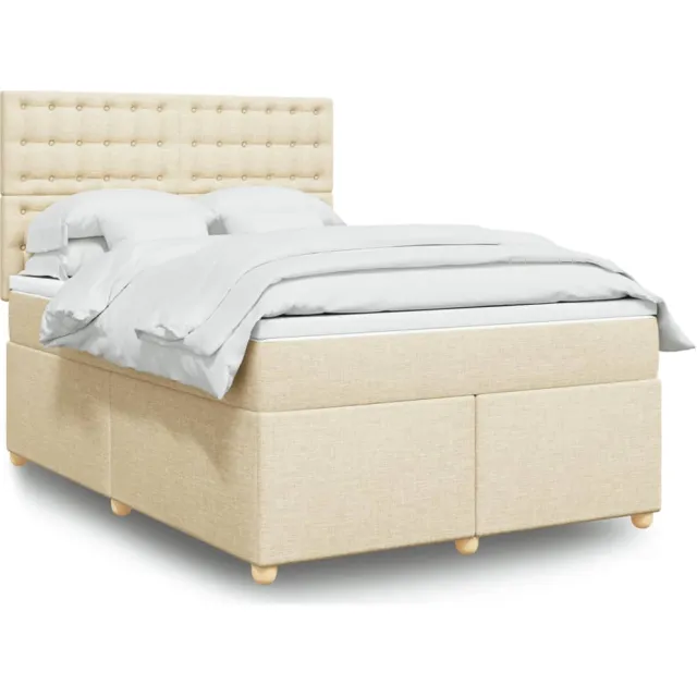 vidaXL Boxspring met matras stof crèmekleurig 160x200 cm