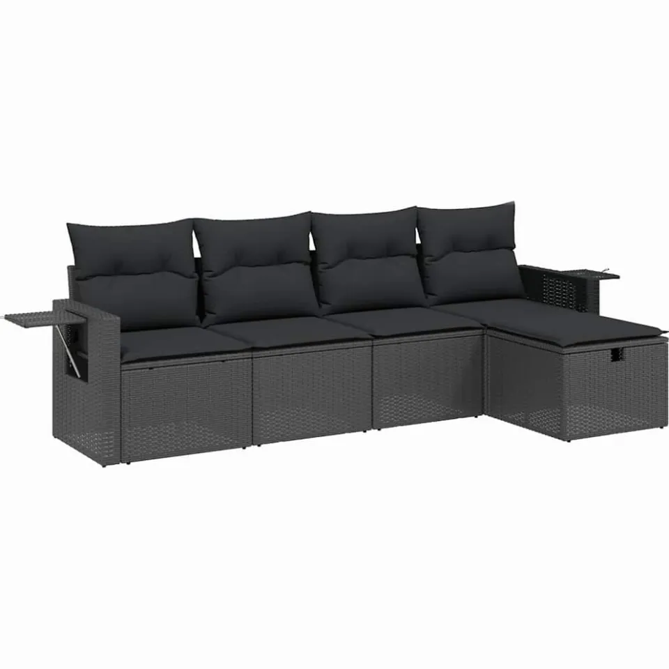 vidaXL 5-delige Loungeset met kussens poly rattan zwart, foto 3