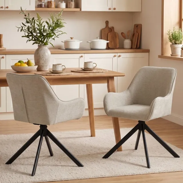 CHICFURN Eetkamerstoelen set van 2 - 360 graden draaibaar - Met armleuningen - Beige