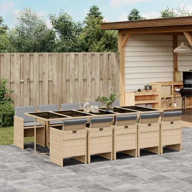 vidaXL 11-delige Tuinset met kussens poly rattan gemengd beige