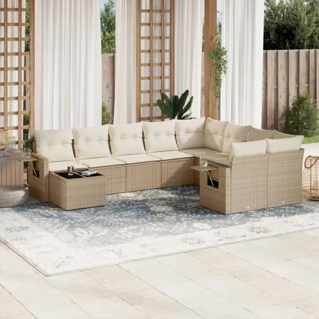 vidaXL 10-delige Loungeset met kussens poly rattan beige, foto 2