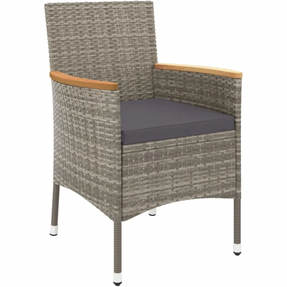 vidaXL 3-delige Bistroset met kussens poly rattan grijs, foto 4