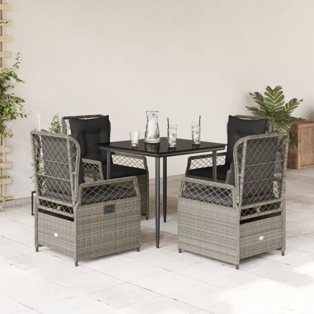 vidaXL 5-delige Tuinset met kussens poly rattan lichtgrijs grijs, foto 2