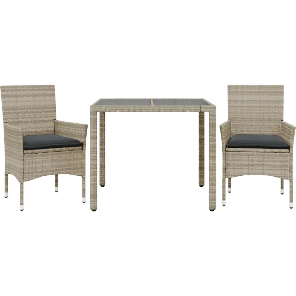 vidaXL 3-delige Tuinset met kussens poly rattan en glas grijs, foto 3