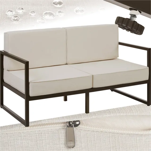 Tectake Tuin-loungebank Comosa - Voor 2 personen - Tuinbank - 2-zits Loungesofa - Waterafstotende en ultradikke zit-en rugkussens - Draagkracht 125kg per zitplaats - Bruin/beige