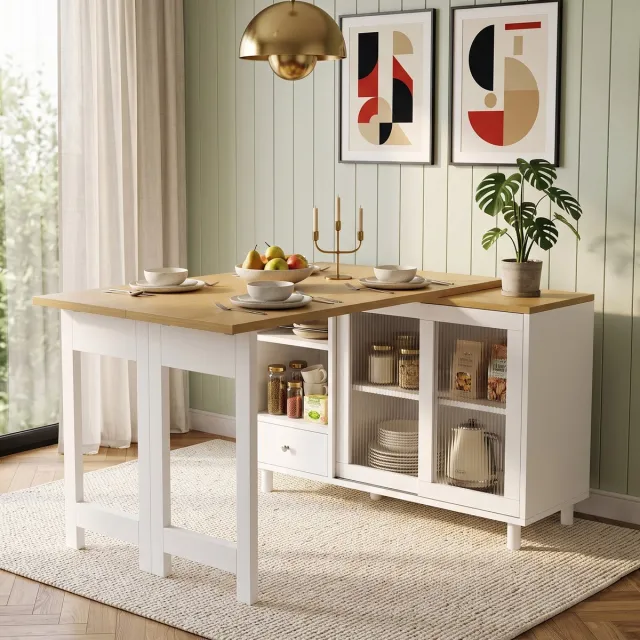 VVBV Uitschuifbare Eettafel 120x40x75.5 cm – Eettafel van MDF – Modern Design – Ruimtebesparend – Wit