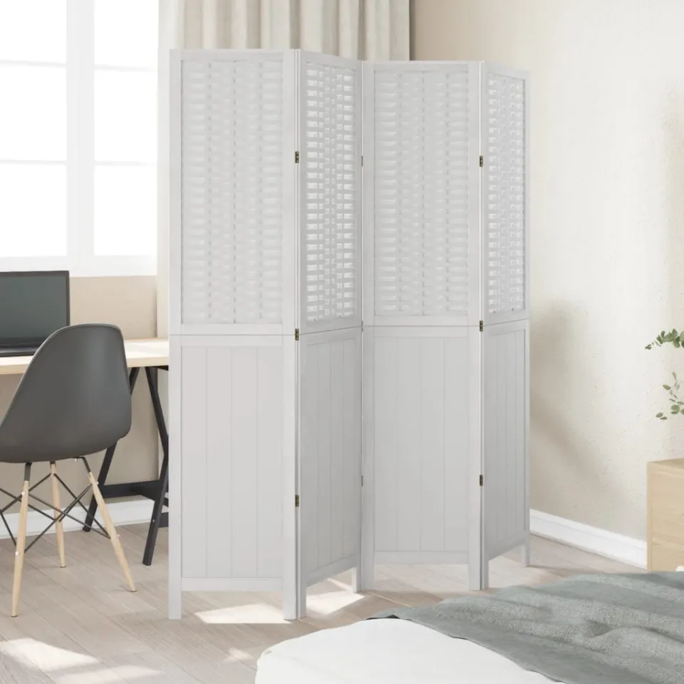 vidaXL Kamerscherm met 4 panelen massief paulowniahout wit, foto 3