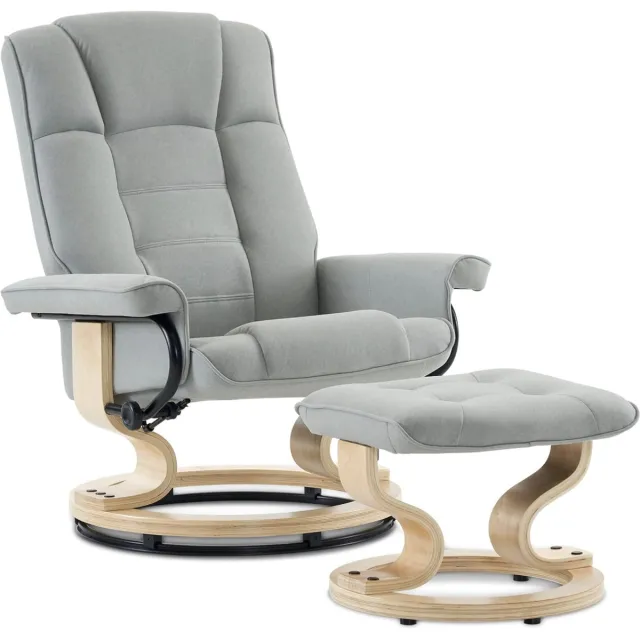 MARA Luxe Relaxstoel - 360 Graden Draaibaar - Ligfunctie - Met Kruk - Lichtgrijs - 75 x 77 x 103 cm