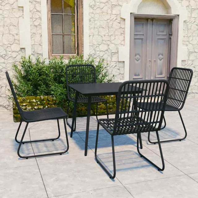 vidaXL 5-delige Tuinset poly rattan en glas zwart, foto 2