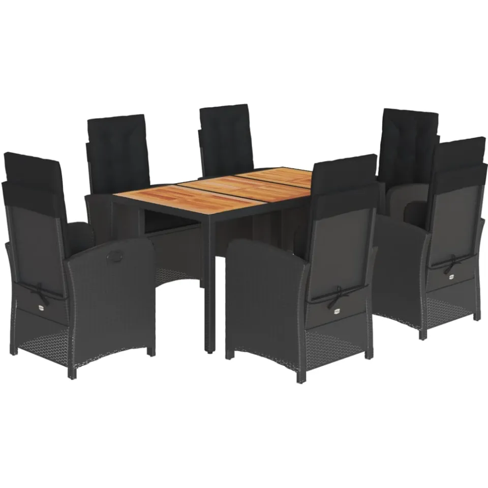 vidaXL 7-delige Tuinset met kussens poly rattan zwart