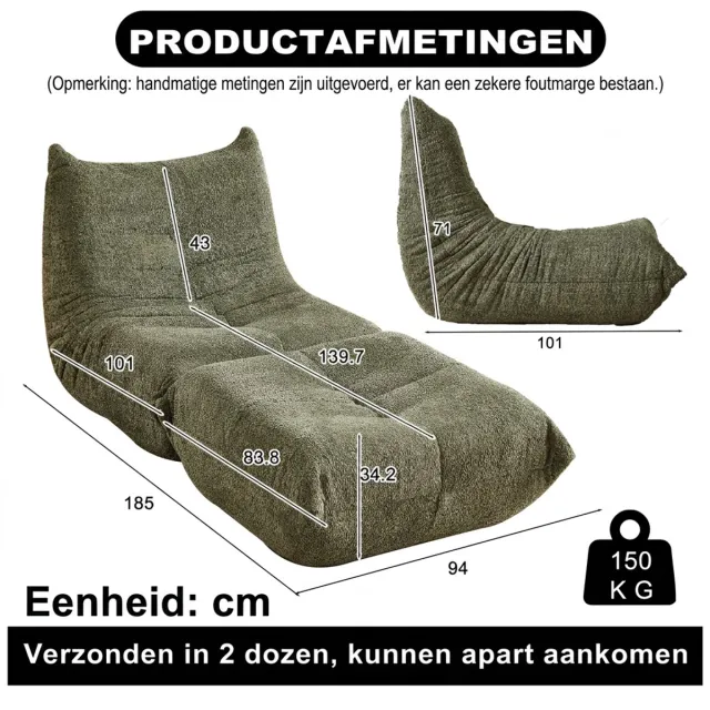 Ropilly Chenille Vloerstoel - Lounge Stoel Zonder Armleuningen - Ergonomisch - Chenille - Woonkamer & Gamen Groen