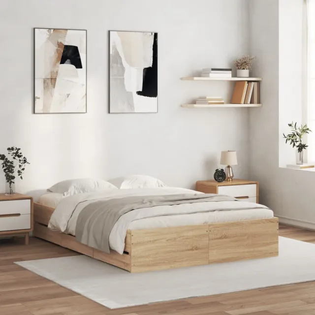 vidaXL Bedframe met lades bewerkt hout sonoma eikenkleurig 120x200 cm