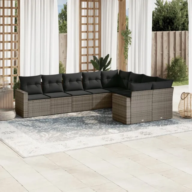 vidaXL 9-delige Loungeset met kussens poly rattan grijs, foto 2